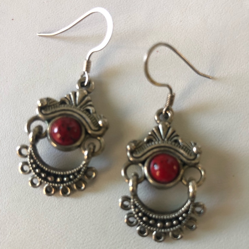 Earrings Red Drop Dangle - image 4